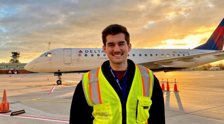 EKU aviation student at Lexington airport.