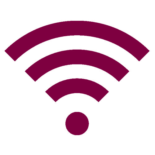 Icon of a maroon Wi-Fi symbol.