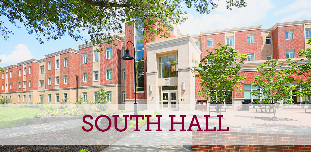 An image of South Hall at EKU, with the text "South Hall".