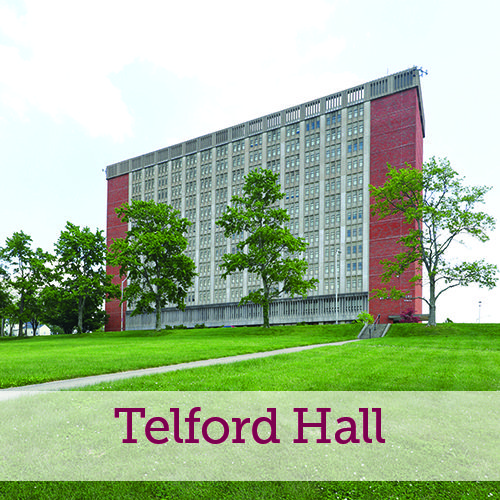 An exterior shot of Telford Hall