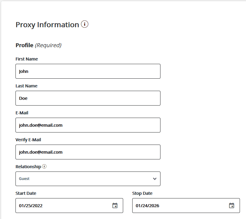 A screenshot of Eastern Kentucky University's Web-4-Parent server, showing the form for Proxy Information.