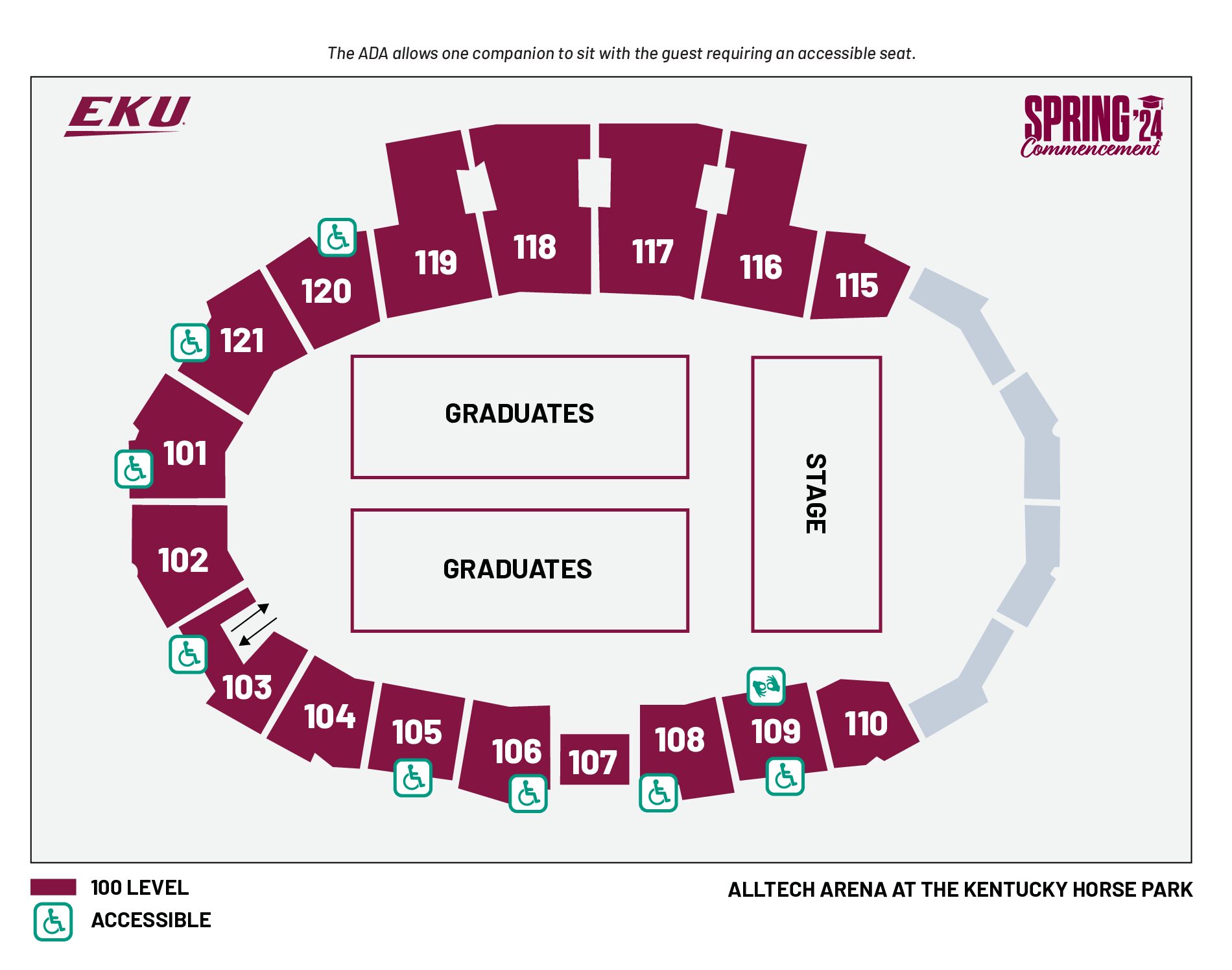 Chart showing accessible seating at Alltech Arena