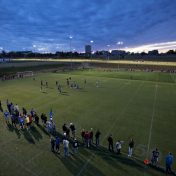 Soccer field aerial view photo