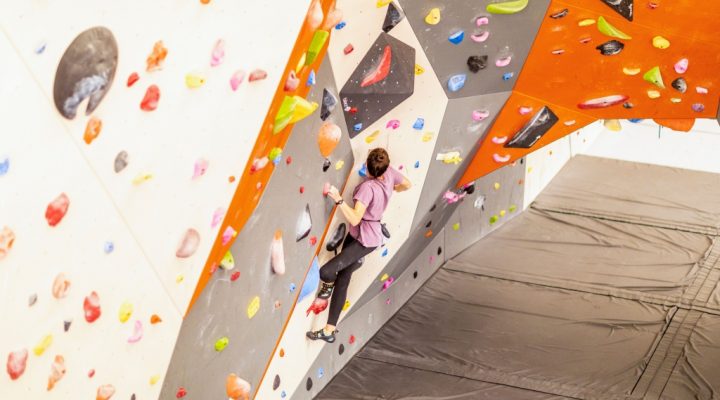 Student using the climbing walls.