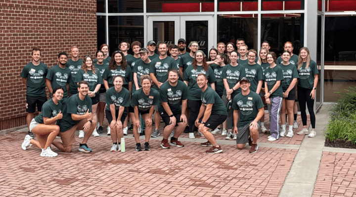 Campus Recreation staff in green shirts. 
