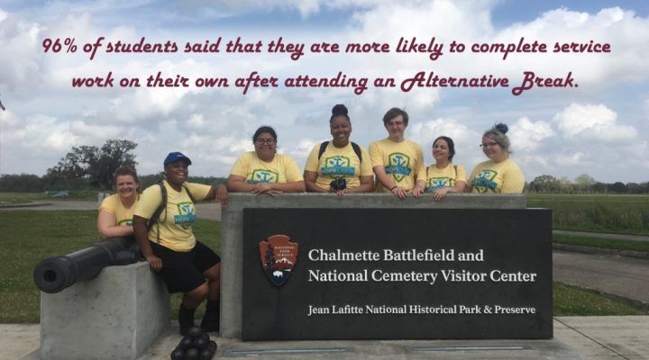 students pose at the Chalmette Battlefield National Historical Park sign