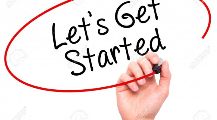 A hand drawing a circle in red marker around the words "Let's get started."