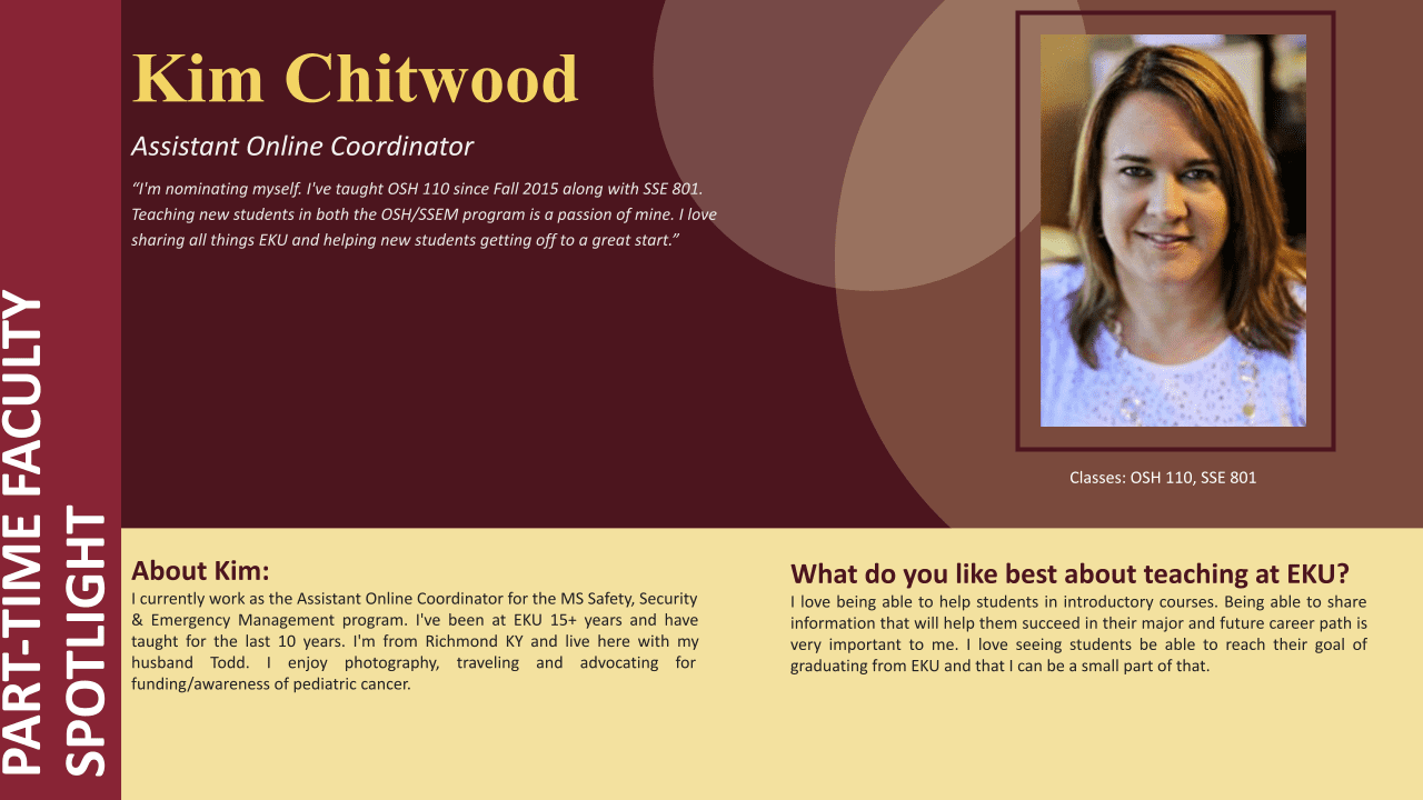 Part-Time Faculty Spotlight Kim Chitwood