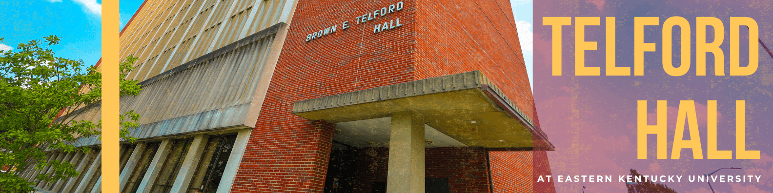 An image of Telford Hall at EKU, with the text "Telford Hall".