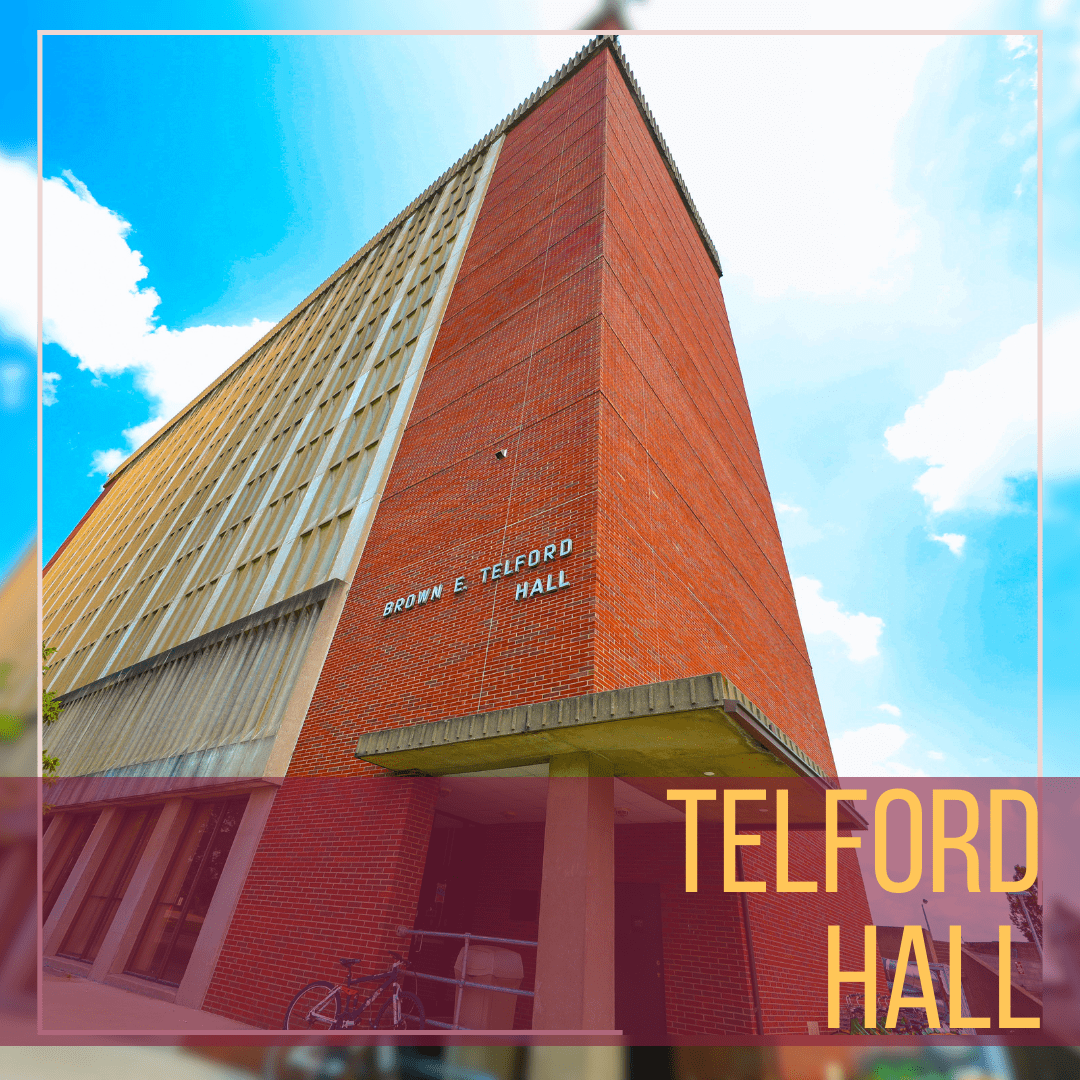 An exterior shot of Telford Hall