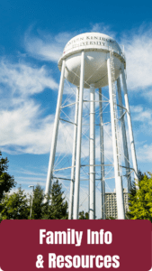 An image of the Eastern Kentucky University water tower, with the text, "Family Info & resources".