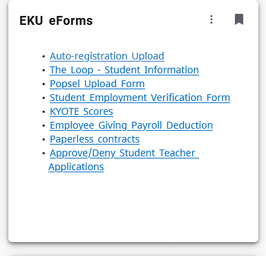 An image showing the links under EKU eForms in MyEKU.