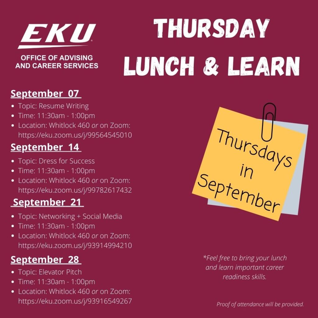 Promo for Thursday Lunch & Learn for the month of September 2023