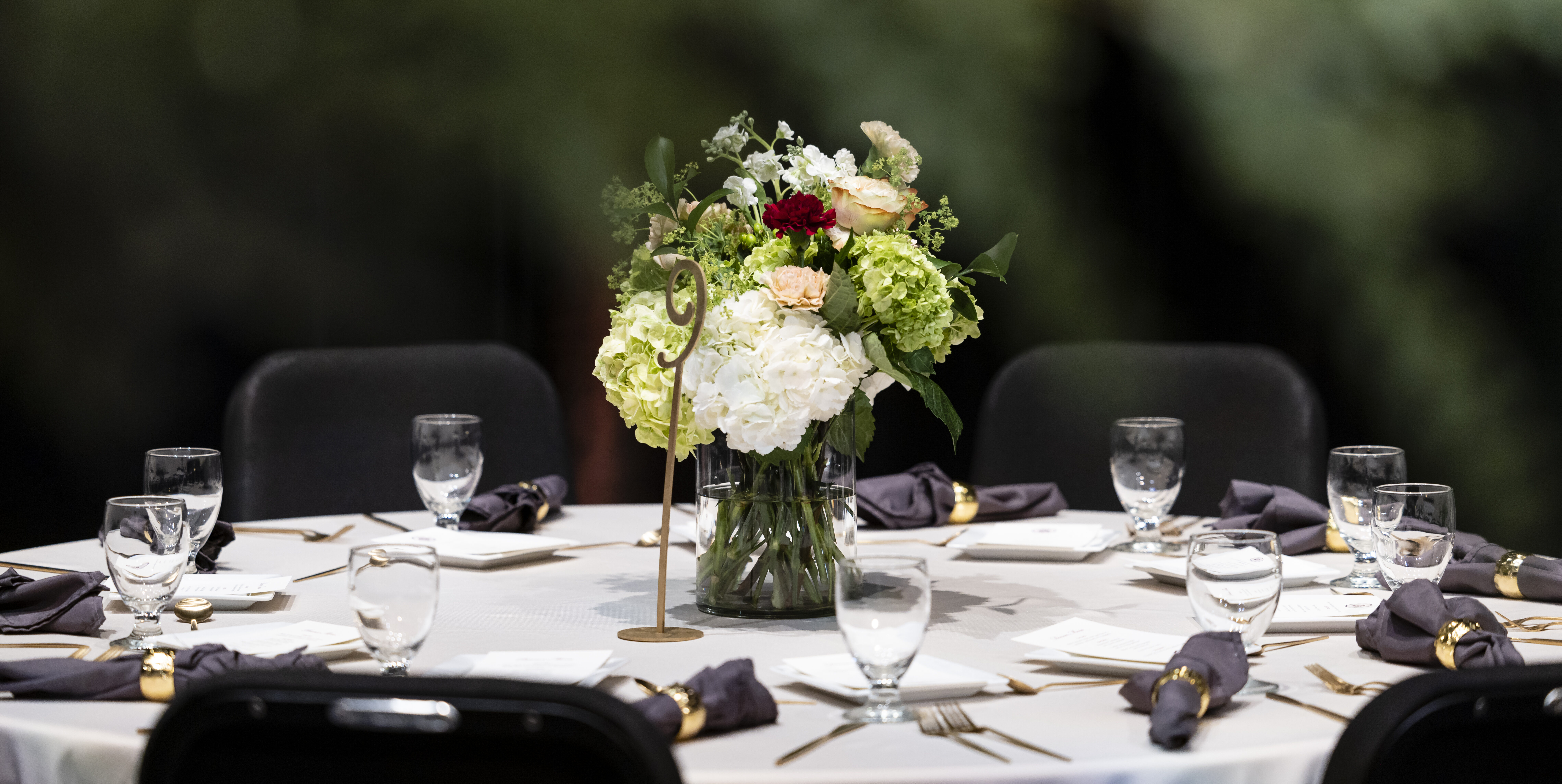 A table set with a beautiful flower arrangement