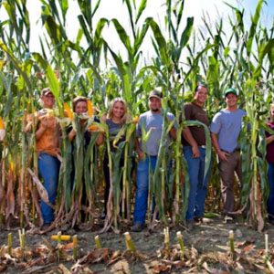 Students standing in corn field