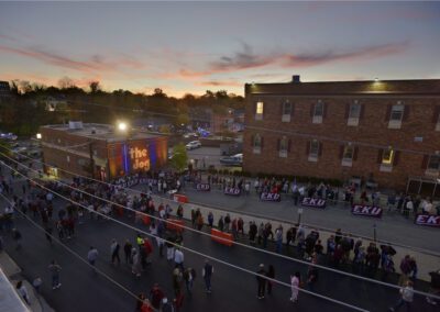 Aerial shot of homecoming event at dusk
