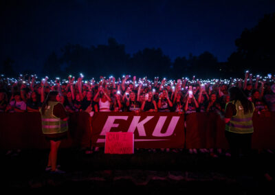 View of large group of students behind EKU concert gate