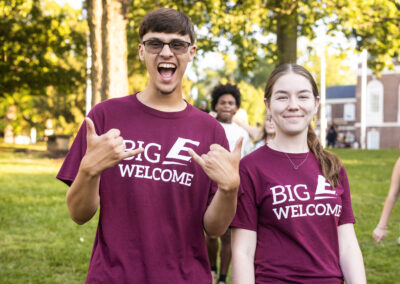 students pose in Big E Welcome T-shirts