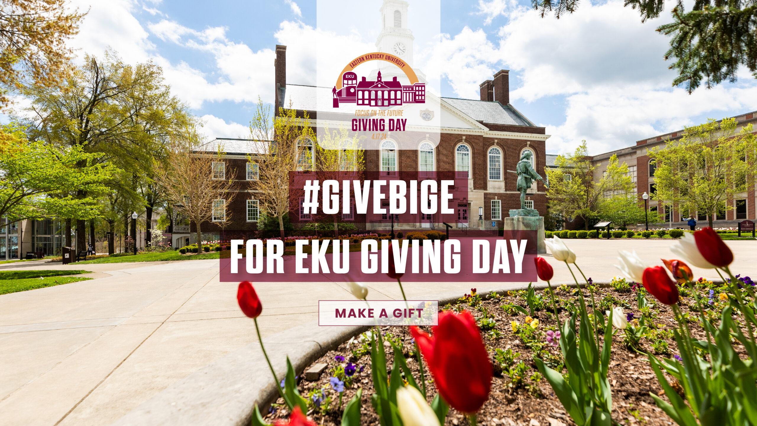 Picture of EKU campus with a button linking to a page that allows you to make a donation.