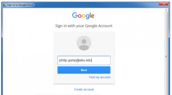 google drive login window