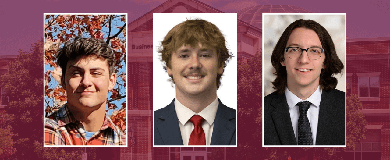 three photos of EKU students over a maroon-toned eku background