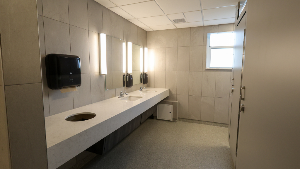 a Burnam community style bathroom