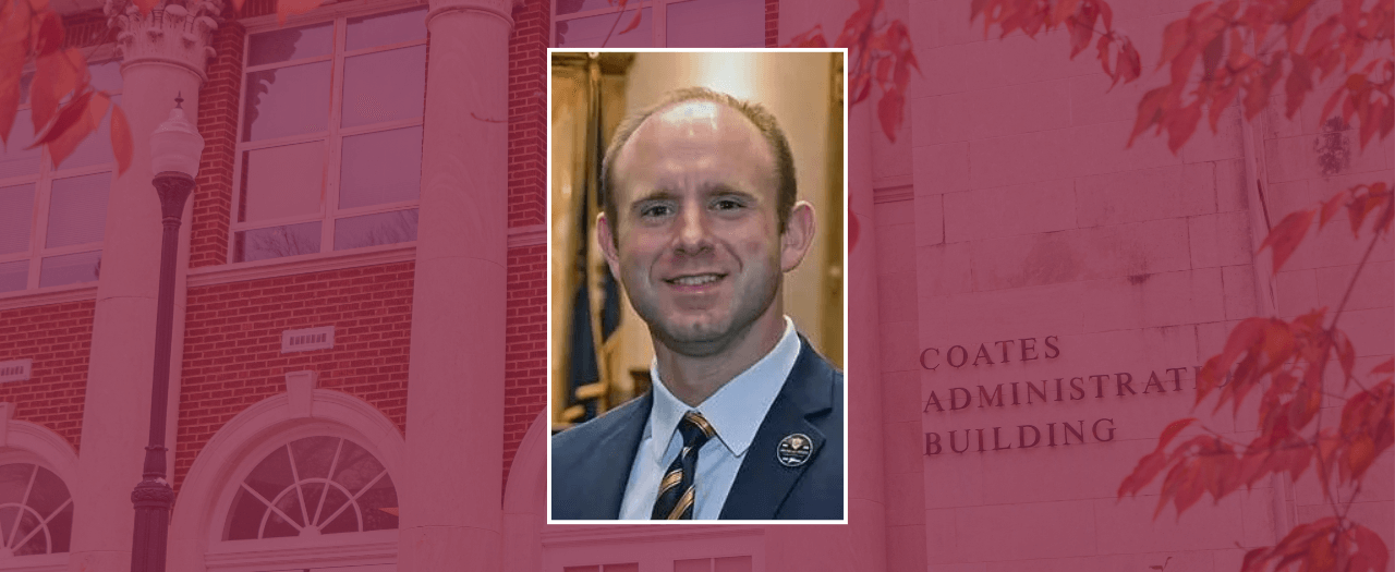 photo of Jordan Smith over a maroon shaded eku background