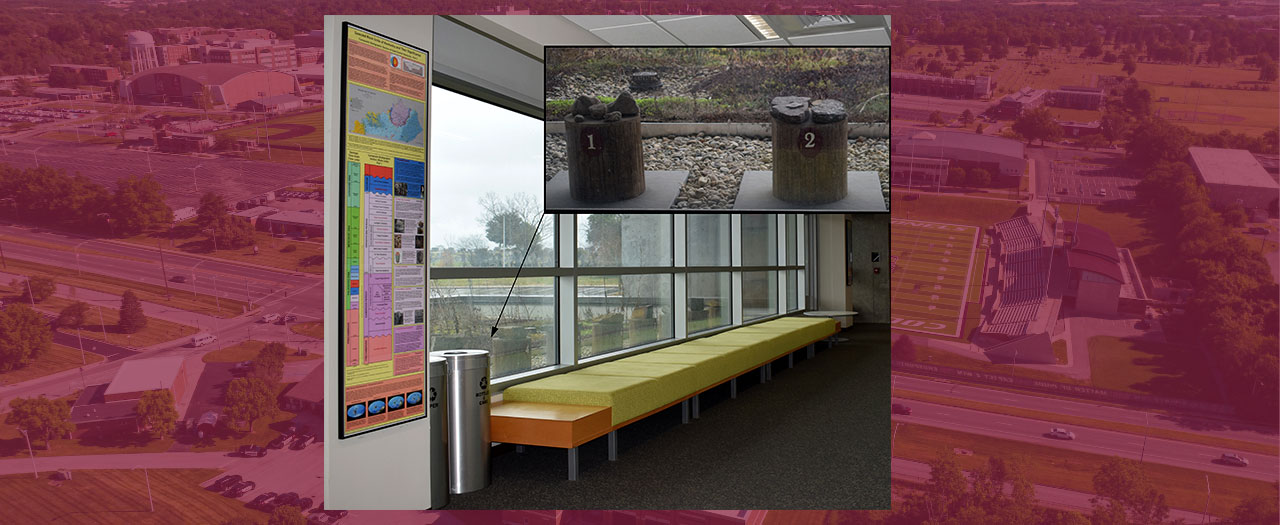The various strata of rocks on display in EKU’s rooftop geological garden.