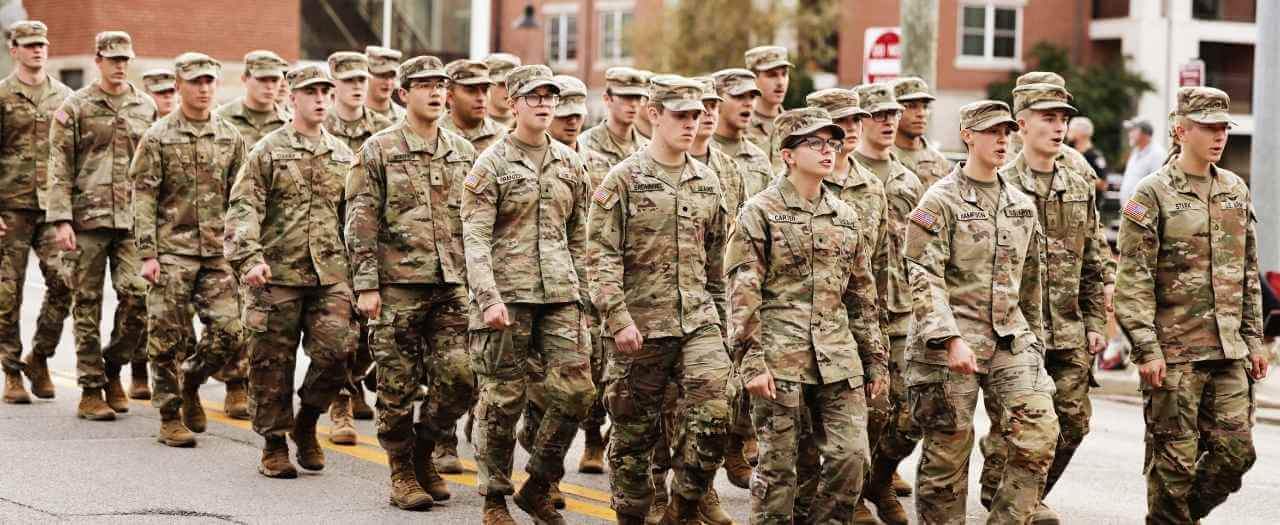 Header image of National Guard members in formation