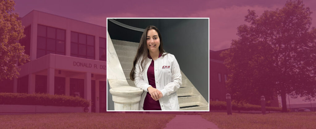Header image of Nursing student Whitney Brown in a white lab coat