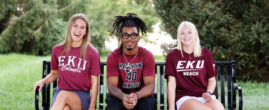 Header image of a group of EKU students in branded tshirts