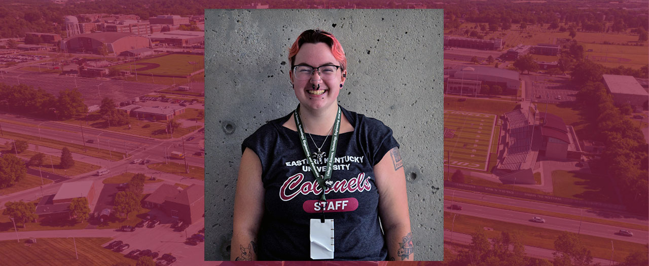 EKU student Finn Gosnell wears an EKU t-shirt and smiles