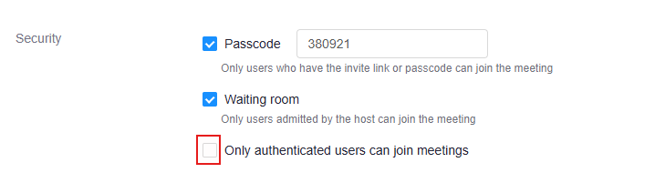 Here you will be prompted to input any and all information needed for your meeting. Fill in the information as required. We recommend having “Only authenticated users can join meetings” left unchecked.